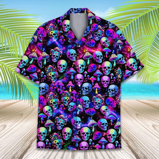 Psychedelic Skull Mushroom Hawaiian Shirt Men Women Youth