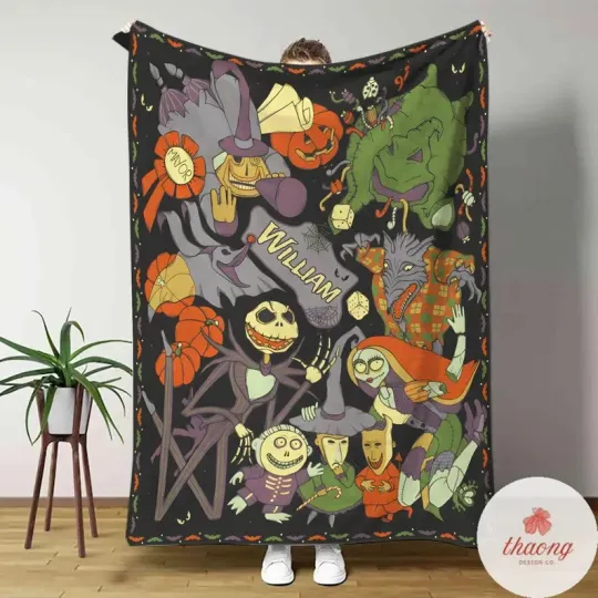 Discover Disney Nightmare Before Christmas Skellington Retro Customize Fleece Blanket