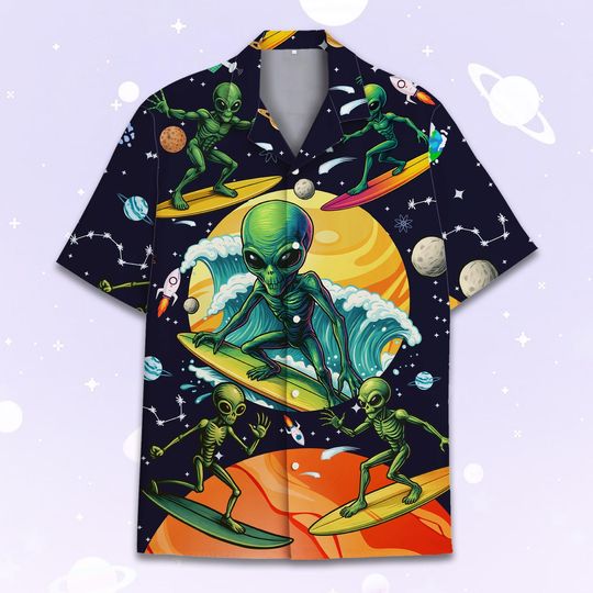 Discover Alien Surfing Hawaiian Shirt Men Women Youth