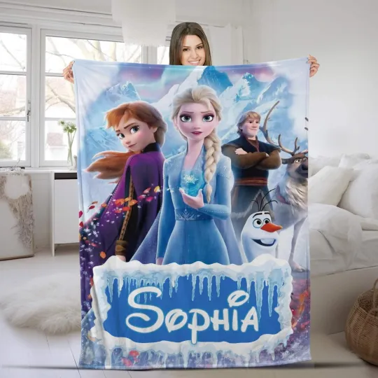 Discover Personalized Disney Frozen Plush Fleece Blanket, Custom Name Disney Blanket
