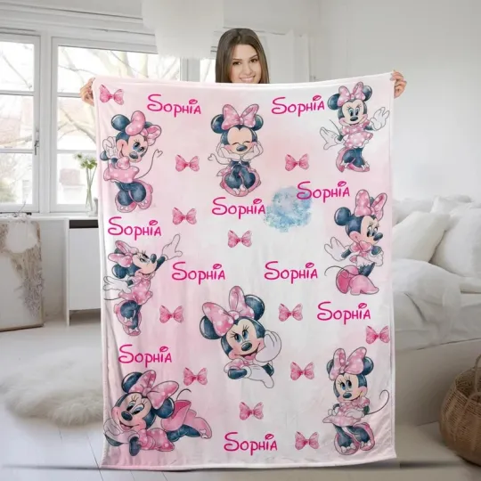 Discover Disney Minnie Mouse Pink Bow Pattern Customize Fleece Blanket
