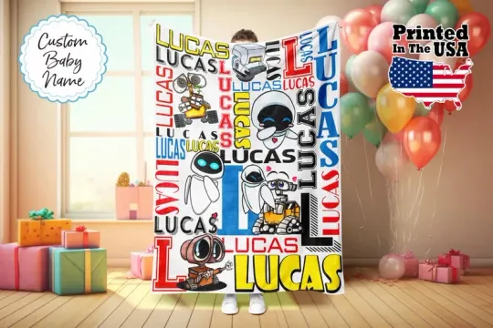 Discover Disney Wall E & Eve Cute Cartoon Art Customize Fleece Blanket