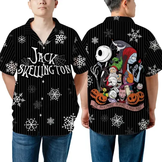 Discover Disney Jack Skellington Sally Lock Shock Barrel Black Hawaiian Shirt