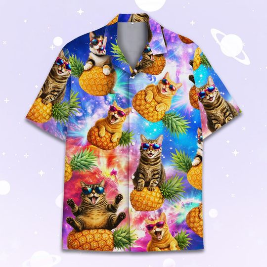 Galaxy Cat & Pineapple Hawaiian Shirt for Men and Women