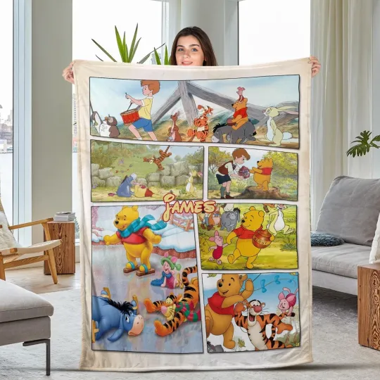 Discover Custom Name Disney Pooh Move Characters Blanket, Disney Winnie the Pooh Blanket,