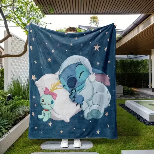 Discover Disney Stitch Fleece Blanket, Stitch Comfortable Flannel Blanket Sherpa