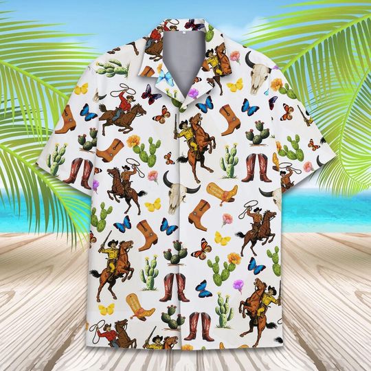 Discover Western Cowboy Cowgirl Hawaiian Shirt Men Women Youth Short Sleeve