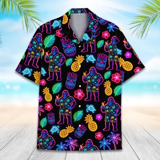 Discover Neon Bigfoot & Tiki Hawaiian Shirt for Men Women