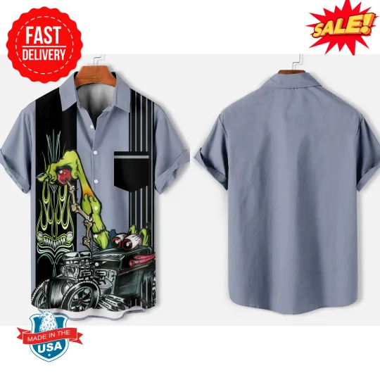 RatFink Hawaiian Shirt - Classic 60s Lowbrow Monster, Flames, Speed and Attitude