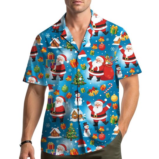 Hawaiian Christmas Santa Snowman Shirt Men Women Youth Aloha