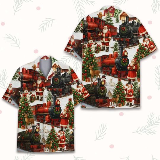 Discover Christmas Santa Snowman Hawaiian Shirt Men Women Youth, Festive Holiday Xmas Shirt Aloha Button Down, Holiday Party Outfit