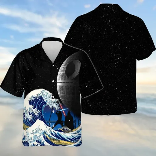Discover Disney Star Wars Darth Vader Battle Tropical Waves Star Black Hawaiian Shirt