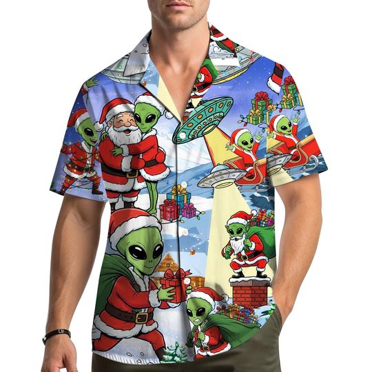 Alien Santa Hawaiian Shirt for Men, Women & Youth, Funny Christmas Aloha