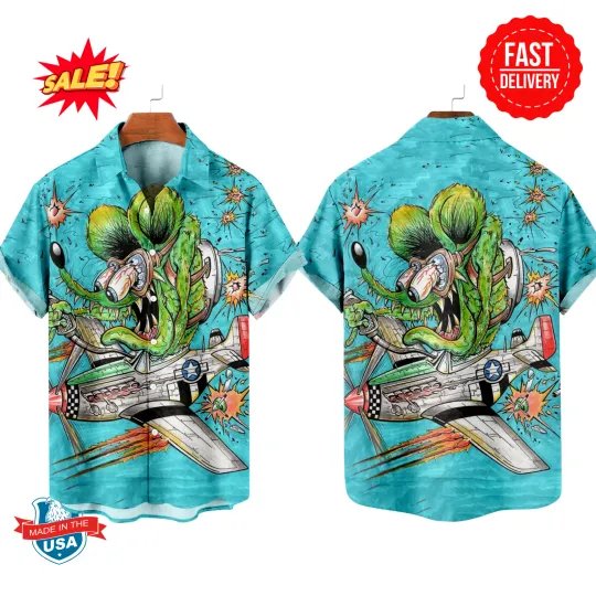 Discover Rat Fink Hawaiian Shirt - Legendary Lowbrow Cartoon Art, High-Speed Racing