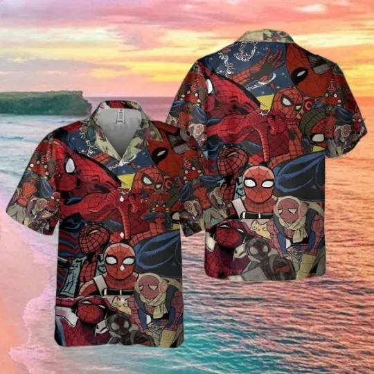 Disney Marvel Spider Man Summer Vacation Collage Hawaiian Shirt