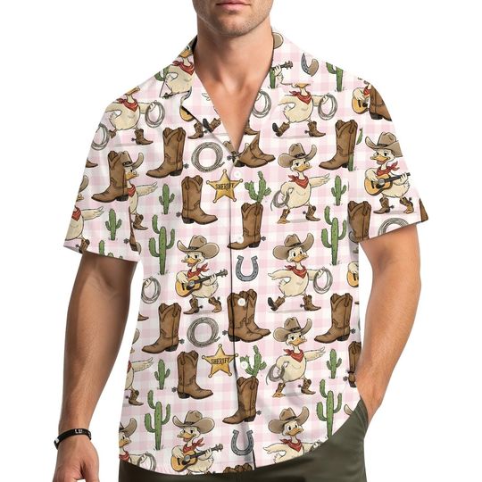 Discover Cowboy Duck Hawaiian Shirt for Men Women Youth, Funny Sheriff Duck Western Aloha Shirt, Farm Animal Country Music Rodeo Shirt Button Down