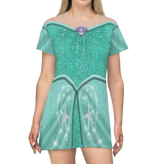 Discover Ariel Green Short Sleeve Dress, The Little Mermaid Evening Outfits, Disney Princess Cosplay Costume, Magic Kingdom Women's Dresses