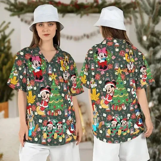 Discover Disneyland Mickey Friends Merry Christmas Aloha Celebration Hawaiian Shirt