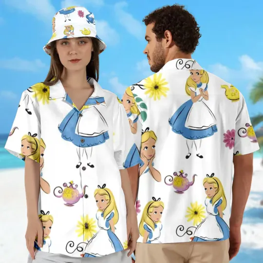 Discover Disney Alice In Wonderland Alice Art White Hawaiian Shirt