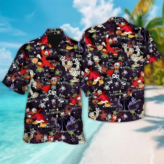 Discover Disney Donald Duck Halloween Cosplay Party Trick Or Treat Spooky Hawaiian Shirt