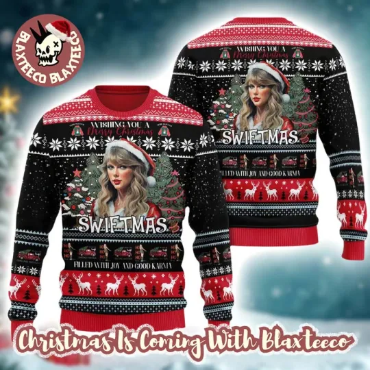 Discover Ts Santa Merry Christmas Swiftmas Knitted Ugly Sweater Gift For Fans 2025