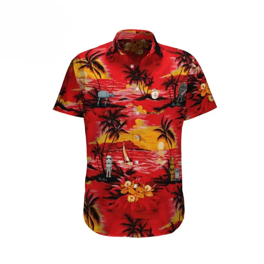 Discover Disney Star Wars Sunset Ocean Island Hawaiian Shirt