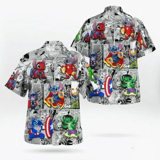 Discover Disney Stitch Marvel Comic Graphic Hawaiian Shirt