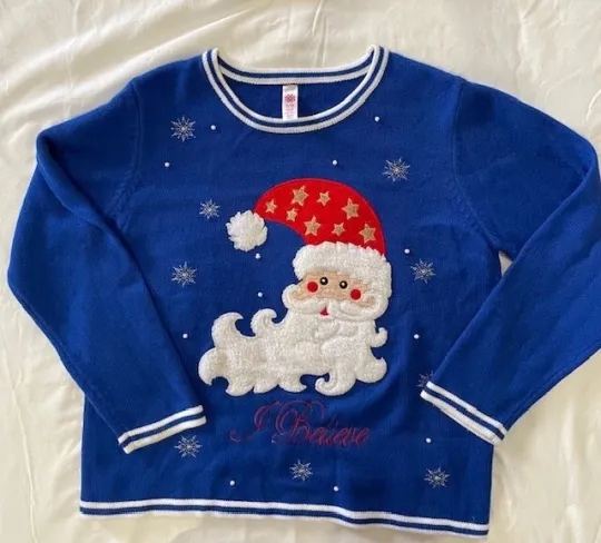 Discover Ugly Christmas Sweater Womens Sz XL Blue  Pre Owned I Believe Santa