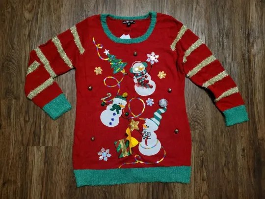 Discover Ugly Christmas Sweater Snowman Womens Sz 2XL Party Jingle Bell Holiday Long