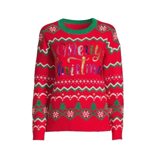 Holiday Time Sequin Ugly MERRY CHRISTMAS Party Sweater 2x