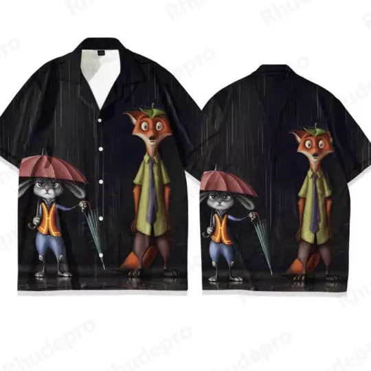 Discover Disney Zootopia Cute Coupe In Rain Judy & Nick Hawaiian Shirt