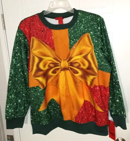 Threadcraft Woman's Fleece Bow Print Christmas Ugly Sweater - Plus Size: 2X