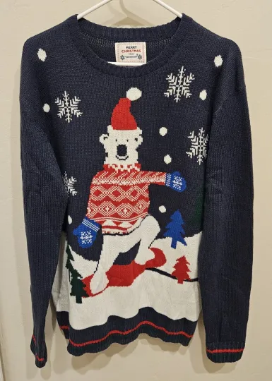 Merry Christmas from Daisy Boutique Polar Bear Ugly Christmas Sweater Size Large