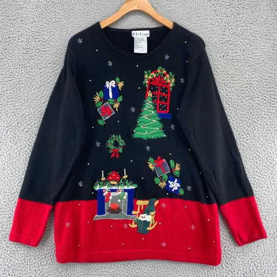 Discover BP Design Sweater Women Medium Black Ugly Christmas Beaded Embroidered Pullover*
