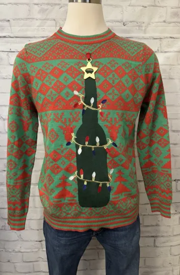 Tipsy Elves Large Beer Opener Tree Ugly Christmas Sweater Tacky Holiday Festivus