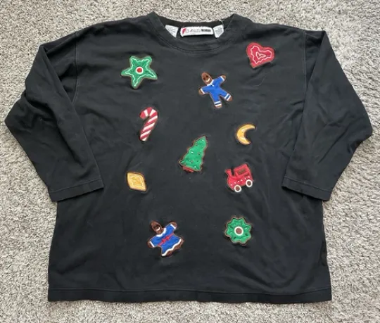 Woman Size 2X CHRISTMAS SWEATER Holiday Ugly Bling Knit Patch Grandmacore