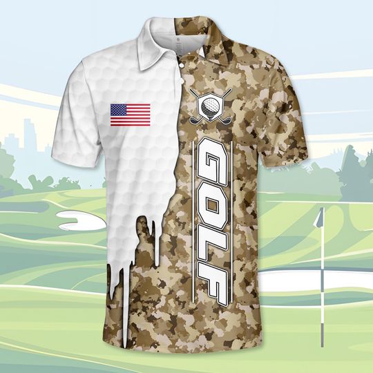 Camo Golf Polo Shirt for Men and Women, Military Veteran Desert Style