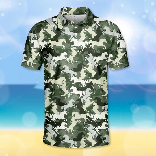Horse Camo Polo Shirt for Men and Women, Camouflage Western Style Polo