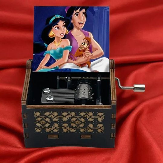 Aladdin Music Box: "A Whole New World" Birch Wood Souvenir