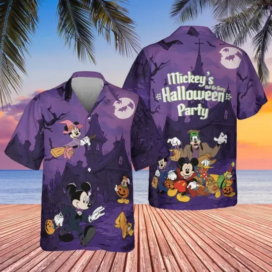 Disney Mickey Mouse Halloween Party Unisex Purple Hawaiian Shirt