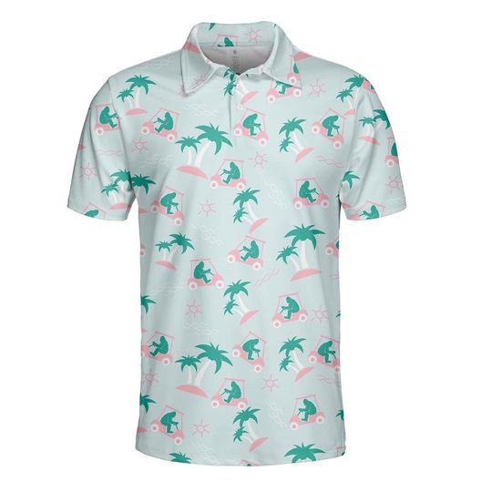 Funny Bigfoot Golf Polo for Men and Women, Tropical Sasquatch Summer Golf Shirt