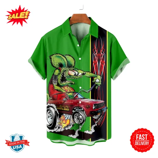 Discover Vintage Rat Fink Hawaiian Shirt - Inspired by 50s & 60s Drag Racing Icons