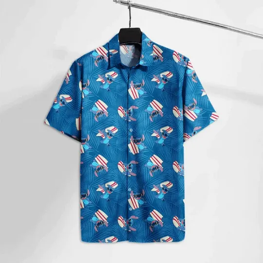 Discover Disney Lilo And Stitch Stitch Surfing Deep Blue Hawaiian Shirt