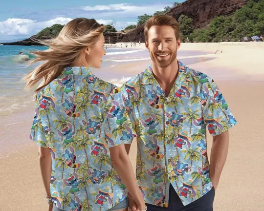 Disney Funny Stitch Aloha Summer Vacation Tropical Palm Tree Hawaiian Shirt