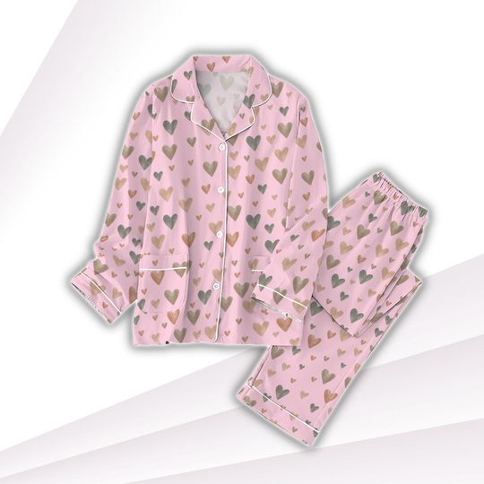 Heart Valentine Pajamas Set, Cute Heart Pajamas For Women, Valentine Gift, Holiday Pajamas, Matching Pajamas Set