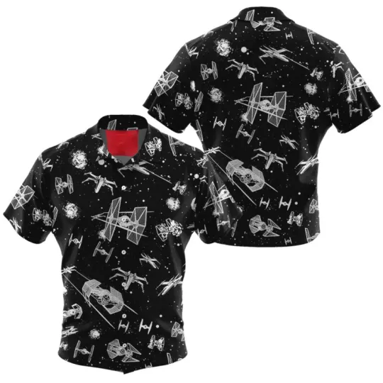 Discover Disney Star Wars Spacecraft Pattern Black Hawaiian Shirt