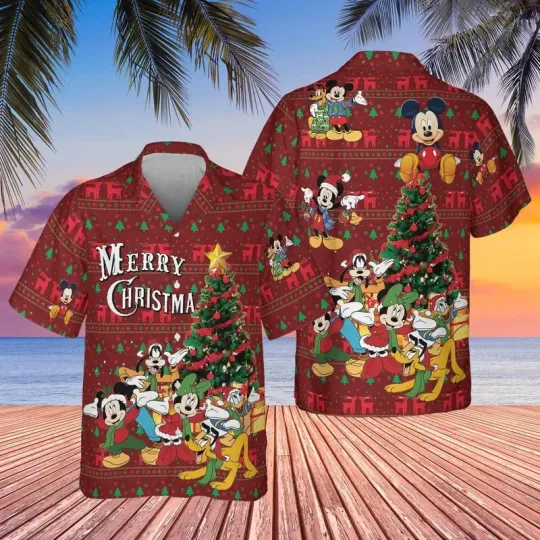 Discover Disney Mickey & Friends Merry Christmas Red Unisex Hawaiian Shirt