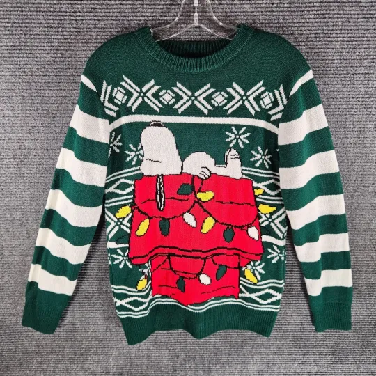 Discover Snoopy Peanuts Holiday Green Red Ugly Christmas Sweater Doghouse Size Small