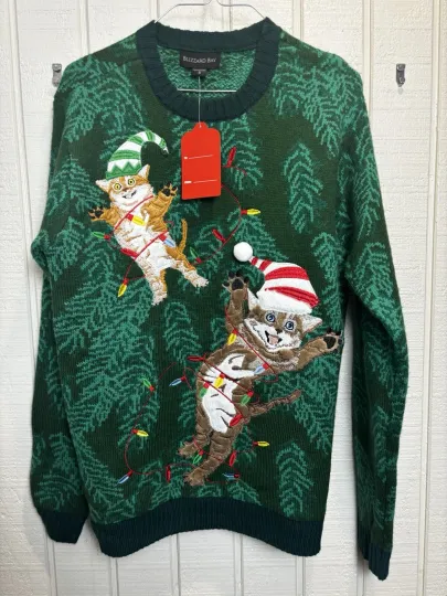 Discover Blizzard Bay Men's Knit Ugly Sweater Large Long Sleeve Green Crew Neck Acrylic