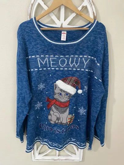 Discover HOLIDAY TIME 4X MEOW CHRISTMAS KITTY CAT PULLOVER UGLY CHRISTMAS SWEATER